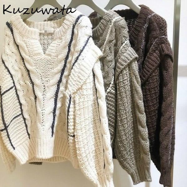 kuzuwata v-neck knitted fake two piece women sweaters panelled twist patchwork pullovers autumn winter japanese style sweet coat, White;black
kuzuwata v-neck knitted fake two piece women sweaters panelled twist patchwork pullovers autumn winter japanese style sweet coat, White;black