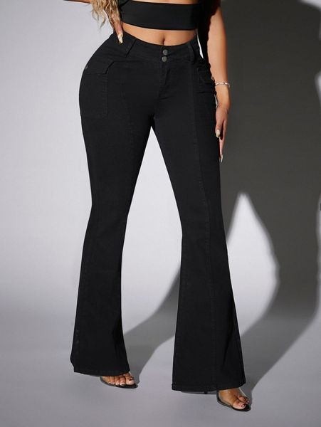 sxy solid slant pocket flare leg jeans i2hi#, Blue
sxy solid slant pocket flare leg jeans i2hi#, Blue