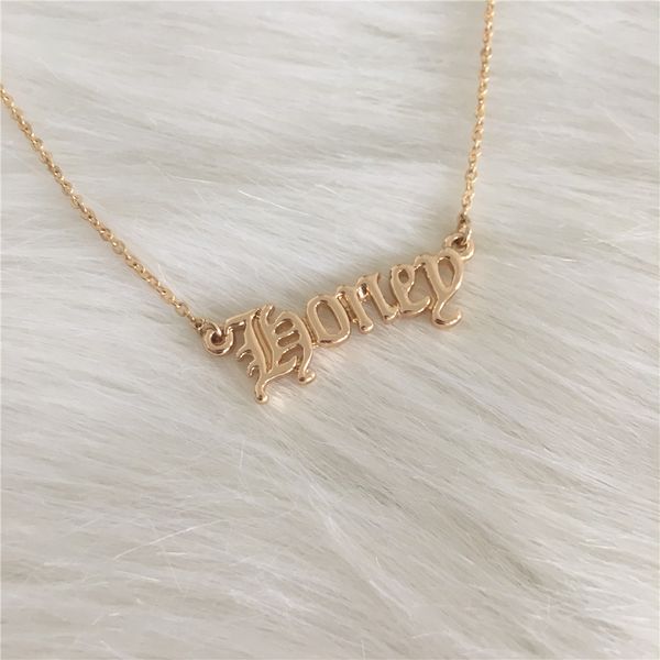 imitation jewelry gold color honey old english name necklace for women, Golden;silver 
imitation jewelry gold color honey old english name necklace for women, Golden;silver