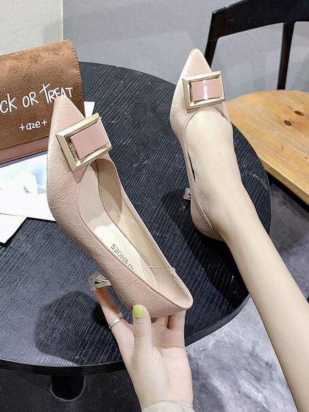women's shoes korean square buckle shallow mouth single shoes fashion wild temperament stiletto high heels elegant comfort pumps, Black
women's shoes korean square buckle shallow mouth single shoes fashion wild temperament stiletto high heels elegant comfort pumps, Black