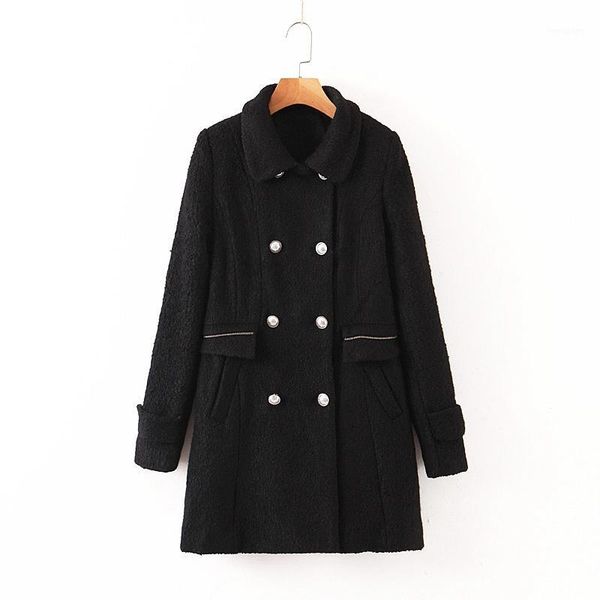 new autumn winter woolen blends overcoat female double breasted coats women solid color turn down collar outwear xz22191, Black
new autumn winter woolen blends overcoat female double breasted coats women solid color turn down collar outwear xz22191, Black