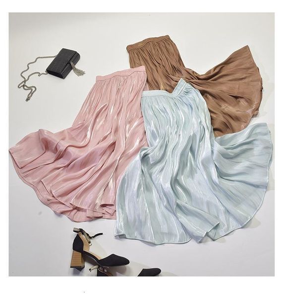 2020 spring new korean style pleated skirt elastic waist pearl luster silk slippery faldas largas elegantes ing, Black
2020 spring new korean style pleated skirt elastic waist pearl luster silk slippery faldas largas elegantes ing, Black