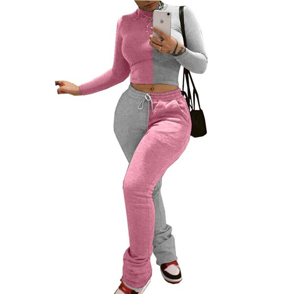 women stacked two piece sets color matching long sleeve crew neck crop drawstring stacked pants ladies 2pcs clothing suit, White
women stacked two piece sets color matching long sleeve crew neck crop drawstring stacked pants ladies 2pcs clothing suit, White