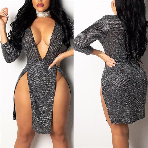 women bring dress high side split night clubwear short dress femael long sleeve low cut deep v neck bodycon slim fit party wear dress, White;black
women bring dress high side split night clubwear short dress femael long sleeve low cut deep v neck bodycon slim fit party wear dress, White;black