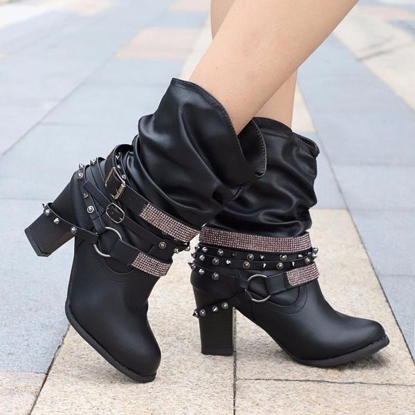buckle strap boots women autumn winter retro pu leather shiny rivets heel half boots winter shoes women botines mujer 2021, Black
buckle strap boots women autumn winter retro pu leather shiny rivets heel half boots winter shoes women botines mujer 2021, Black