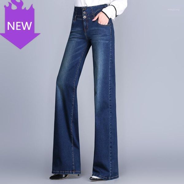 bell bottom denim pants female casual wide leg jeans for womne flared jeans woman high waist elegant retro style1, Blue