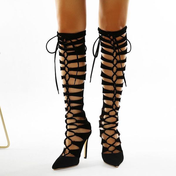 women shoes thigh high boots high heels lace up pointed toe ladies sandals boots summer hollow out stiletto over the knee, Black
women shoes thigh high boots high heels lace up pointed toe ladies sandals boots summer hollow out stiletto over the knee, Black