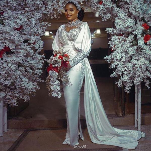 luxurious arabic aso ebi mermaid wedding dress 2021 high neck flare sleeves bridal gowns robe de soirée garden wedding gowns, White
luxurious arabic aso ebi mermaid wedding dress 2021 high neck flare sleeves bridal gowns robe de soirée garden wedding gowns, White