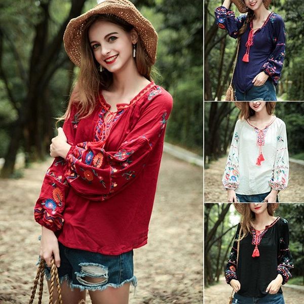 women bohemia blouse shirts women cotton linen embroidered blouse shirt long sleeve, White
women bohemia blouse shirts women cotton linen embroidered blouse shirt long sleeve, White