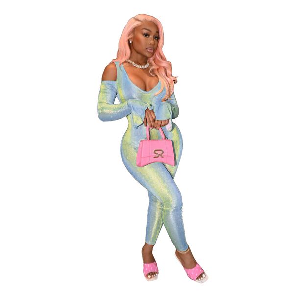 european and american large women's tracksuits wear gradient printing silver u-neck off shoulder tight flared sleeve jumpsuit, Gray
european and american large women's tracksuits wear gradient printing silver u-neck off shoulder tight flared sleeve jumpsuit, Gray