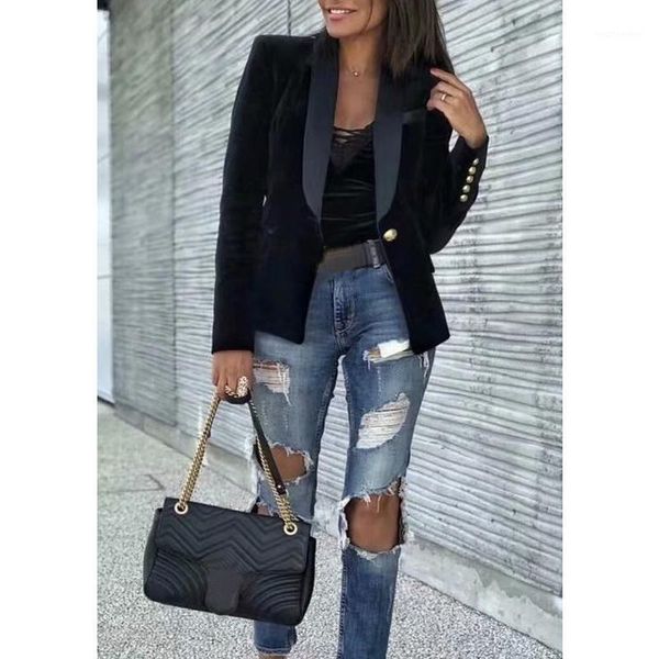 11.6 2020 autumn winter new high end shawl collar single button velvet slim blazer coat women1, White;black
11.6 2020 autumn winter new high end shawl collar single button velvet slim blazer coat women1, White;black