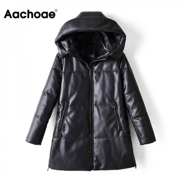 aachoae winter casual faux leather black coat women long sleeve thick warm jacket lady pu leather midi long hooded 201030
aachoae winter casual faux leather black coat women long sleeve thick warm jacket lady pu leather midi long hooded 201030