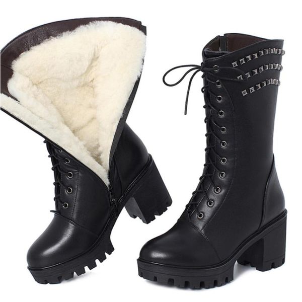 dm742 winter women boots genuine leathe wool mid-calf chunky heel round toe martin boots platform warm woman botas mujer, Black 
dm742 winter women boots genuine leathe wool mid-calf chunky heel round toe martin boots platform warm woman botas mujer, Black