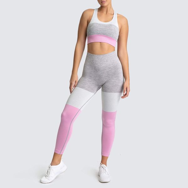 color selling suit knitted seamless contrast stitching yoga fitness pants sports bra tights women, Gray
color selling suit knitted seamless contrast stitching yoga fitness pants sports bra tights women, Gray