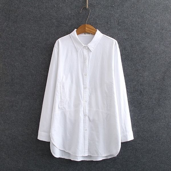 cotton plus size blouse the sleeve line collar facing down solid simple officewear long women's blouses rkxr, White
cotton plus size blouse the sleeve line collar facing down solid simple officewear long women's blouses rkxr, White