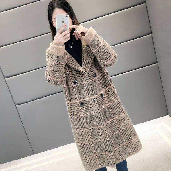 women's trench coats 2021 autumn plaid knitted sweater non-shedding thickened mink coat women, Tan;black
women's trench coats 2021 autumn plaid knitted sweater non-shedding thickened mink coat women, Tan;black