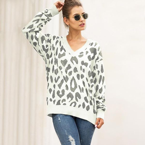 women's sweaters fashion tricolor leopard jacquard v-neck sweater women in autumn and winter 2021 womens knit, White;black
women's sweaters fashion tricolor leopard jacquard v-neck sweater women in autumn and winter 2021 womens knit, White;black