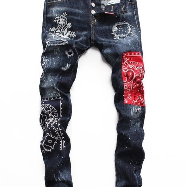 2019 european standing men's jeans, men's jeans, a pair of skinny jeans and black embroidered skulls v383, Blue
2019 european standing men's jeans, men's jeans, a pair of skinny jeans and black embroidered skulls v383, Blue