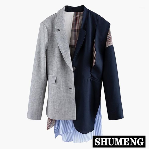 new streetwear women asymmetrical striped plaid stitching blazer new lapel long sleeve loose fit personality jacket fashion coat1, White;black
new streetwear women asymmetrical striped plaid stitching blazer new lapel long sleeve loose fit personality jacket fashion coat1, White;black