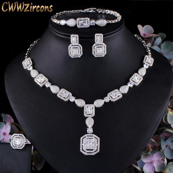 cwwzircons 4 pcs luxury white cubic zircon women wedding costume jewelry sets for brides dubai gold color party accessories t483, Silver
cwwzircons 4 pcs luxury white cubic zircon women wedding costume jewelry sets for brides dubai gold color party accessories t483, Silver