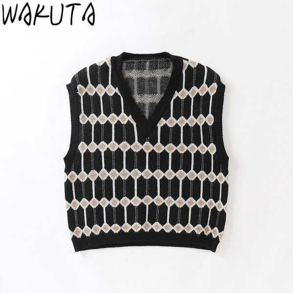 women's vests wakuta women argyle sleeveless sweater vest knitted 2021 jumper autumn winter color block pullovers vintage loose v-neck, Black;white
women's vests wakuta women argyle sleeveless sweater vest knitted 2021 jumper autumn winter color block pullovers vintage loose v-neck, Black;white