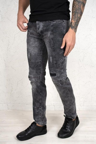 deepsea pleated tumbled lycra narrow cut jeans pants 2100057, Blue