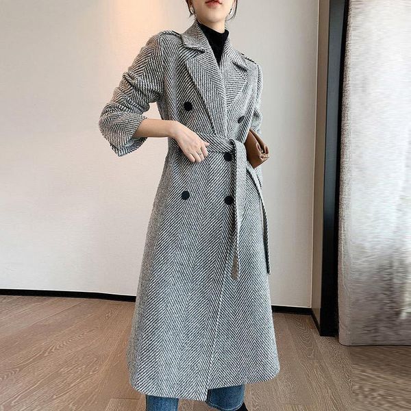 women's wool & blends women coats with belt autumn winter thicken jacket female fashion stripe slim outwear plus size casual long coat1, Black
women's wool & blends women coats with belt autumn winter thicken jacket female fashion stripe slim outwear plus size casual long coat1, Black