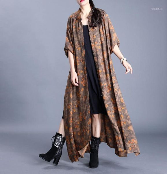 women loose long printed coat outerwear ladies vintage print rayon trench coat female plus size oat overcoat 2020 spring1, Tan;black
women loose long printed coat outerwear ladies vintage print rayon trench coat female plus size oat overcoat 2020 spring1, Tan;black