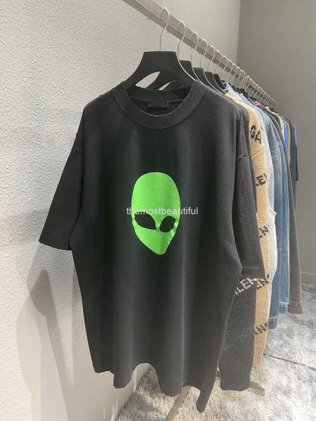 women's t-shirt spring and summer high version b alien head printing br destruction frosted round neck loose men's women's t-, White
women's t-shirt spring and summer high version b alien head printing br destruction frosted round neck loose men's women's t-, White