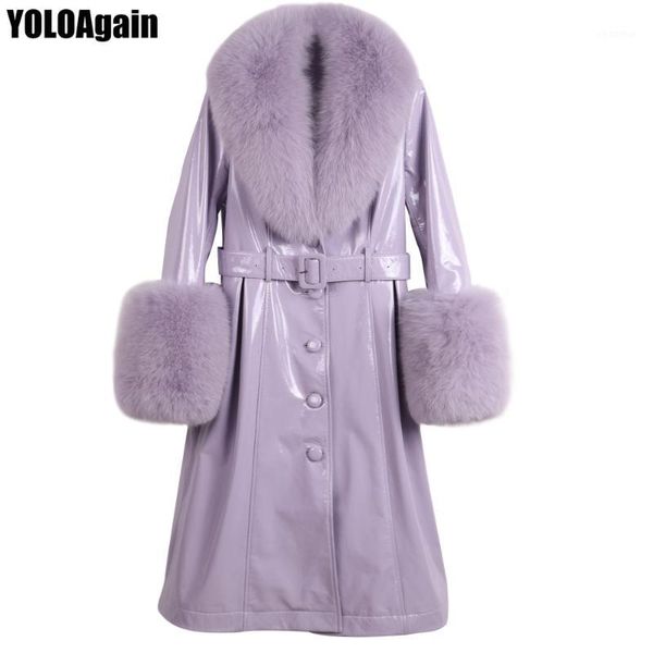 yoloagain women long genuine leather coat ladies single breasted fox fur collar real leather trench1, Black
yoloagain women long genuine leather coat ladies single breasted fox fur collar real leather trench1, Black
