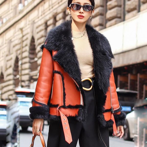 women's fur & faux winter 2021 female genuine sheepskin leather coat shearing liner belt jacket brown women fashion wear, Black
women's fur & faux winter 2021 female genuine sheepskin leather coat shearing liner belt jacket brown women fashion wear, Black