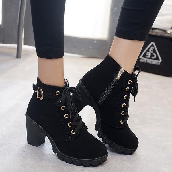 style high heel chunky casual women's boots platform ankle scrub round head, Black
style high heel chunky casual women's boots platform ankle scrub round head, Black