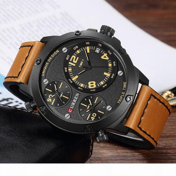 curren men watches leather strap quartz watch men analog casual multiple time zones sports wrist watch relogio masculino 8262, Slivery;brown 
curren men watches leather strap quartz watch men analog casual multiple time zones sports wrist watch relogio masculino 8262, Slivery;brown