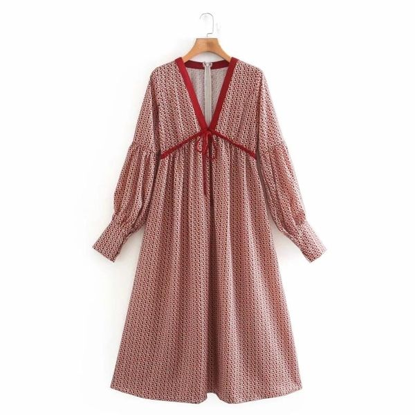 autumn women geometric printing long sleeve midi a-line dress female v neck clothes casual lady loose vestido d6953, Black;gray 
autumn women geometric printing long sleeve midi a-line dress female v neck clothes casual lady loose vestido d6953, Black;gray