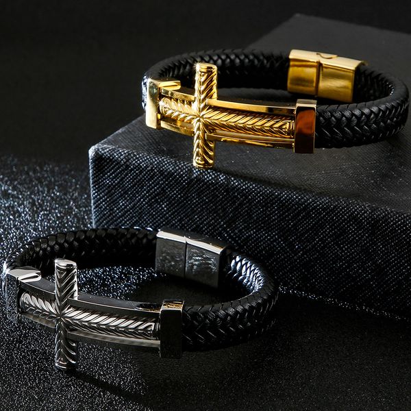 cross jewelry men's braided leather bracelets armband heren with magnet clasp steel wrap bracelet for men name engrave 200928, Black
cross jewelry men's braided leather bracelets armband heren with magnet clasp steel wrap bracelet for men name engrave 200928, Black