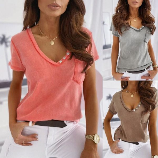 women's summer upper body pocket shirt t-shirt urban casual v-neck short-sleeved button shirt female t-shirt1, White
women's summer upper body pocket shirt t-shirt urban casual v-neck short-sleeved button shirt female t-shirt1, White