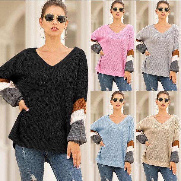 sweater women's fall/winter v-neck lantern sleeve commuter wear striped contrast color mixed color sweater h1211, White;black
sweater women's fall/winter v-neck lantern sleeve commuter wear striped contrast color mixed color sweater h1211, White;black