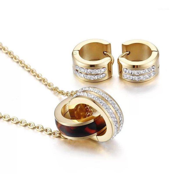 earrings & necklace korean version double circle stainless steel jewelry sets cz pendant with women sets1, Silver
earrings & necklace korean version double circle stainless steel jewelry sets cz pendant with women sets1, Silver