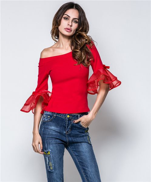 womens fashion red black long sleeves t-shirts scoop neck bow flared sleeve off shoulder t-shirt, White
womens fashion red black long sleeves t-shirts scoop neck bow flared sleeve off shoulder t-shirt, White