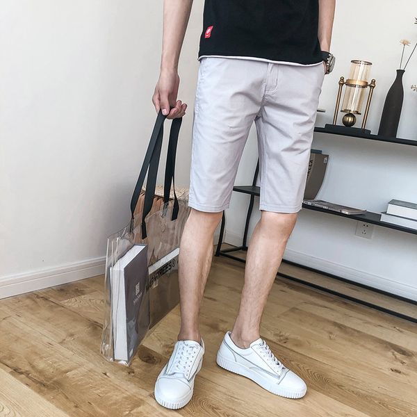 2019 summer new pure color elastic men's casual youth fashion slim middle pants student shorts, White;black
2019 summer new pure color elastic men's casual youth fashion slim middle pants student shorts, White;black