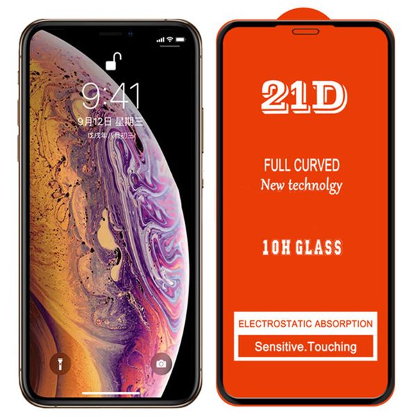 Image of 21D 10H Full Cover Phone Screen Protector Tempered Glass film For iPhone 15 14 11 12 13 mini PRO MAX XR XS