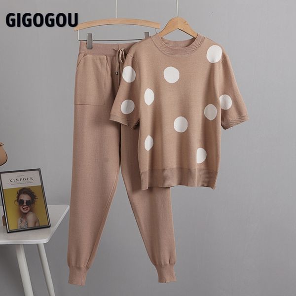 2021 new spring polka dot printed 2 piece set women short sleeve knitted sweater female + pants suit summer tracksuits 23on, White;black
2021 new spring polka dot printed 2 piece set women short sleeve knitted sweater female + pants suit summer tracksuits 23on, White;black