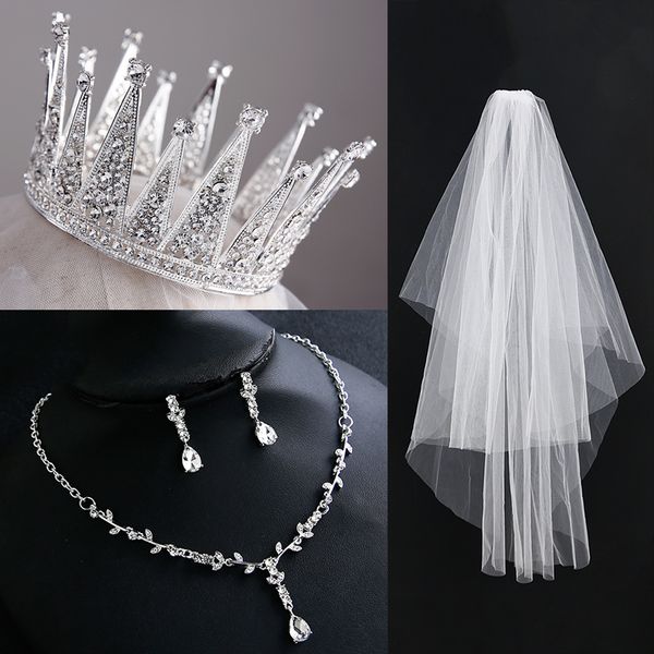 2020 new bridal necklace headdress three piece round hair wedding dress crown accessories, Silver
2020 new bridal necklace headdress three piece round hair wedding dress crown accessories, Silver