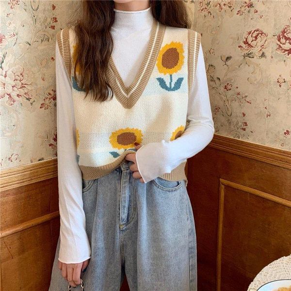 men's vests knitted women's sweaters vest pullover harajuku sunflower v-neck sleeveless crop sweater female 2021 autumn vintage sh, Black;white
men's vests knitted women's sweaters vest pullover harajuku sunflower v-neck sleeveless crop sweater female 2021 autumn vintage sh, Black;white