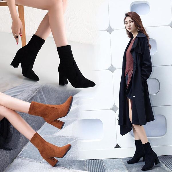 fashion women black brown flock thick heel ankle boots female shoes high heel pointed toe keep warm short booties ladies shoes
fashion women black brown flock thick heel ankle boots female shoes high heel pointed toe keep warm short booties ladies shoes