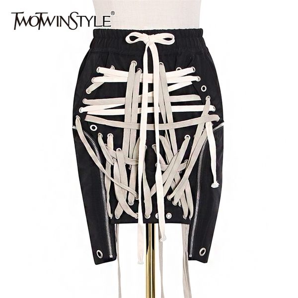 twotwinstyle lace up bowknot elastic high waist streetwear skirts for women hollow out irregular hem skirt female new 2020 lj200819, Black
twotwinstyle lace up bowknot elastic high waist streetwear skirts for women hollow out irregular hem skirt female new 2020 lj200819, Black