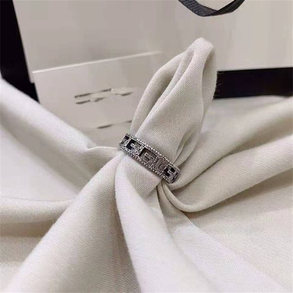 s925 silver hollow out square couple ring exclusive design jewel