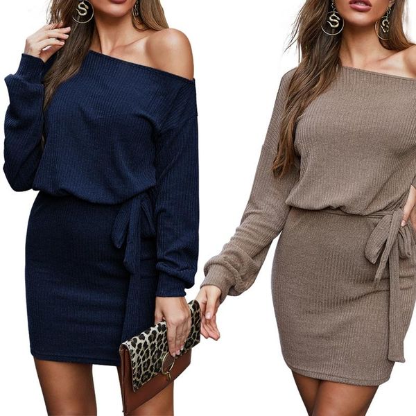women long sleeve ribbed knit off shoulder belted slim mini sweater dress, Black;gray
women long sleeve ribbed knit off shoulder belted slim mini sweater dress, Black;gray