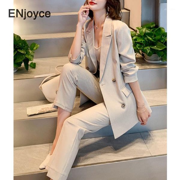 women's two piece pants 2021 spring office two-piece blazer pant suit fashion solid women suits long sleeve double breasted set1, White
women's two piece pants 2021 spring office two-piece blazer pant suit fashion solid women suits long sleeve double breasted set1, White