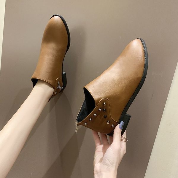 ankle boots fashion pointed toe autumn women boots rivet casual patent leather square heel women shoes female shoes, Black
ankle boots fashion pointed toe autumn women boots rivet casual patent leather square heel women shoes female shoes, Black